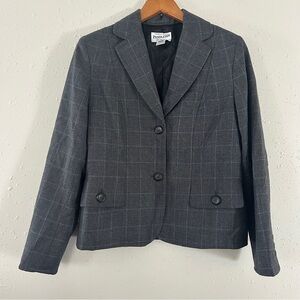 Pendleton Virgin Wool Blazer Grey Plaid Vintage Classic Size 6